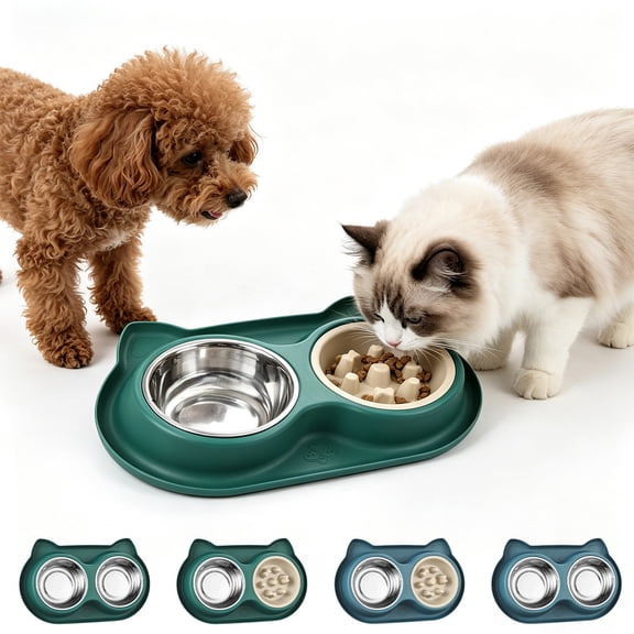 FEOLGEHLY Dog Cat Food Bowl Cat Water Bowl 2 in 1, Cute Cat Dog Bowls, Stainless Steel Cat Bowls, Dog Bowls, Dog Cat Food And Water Bowl Set, Pet Bowls Small to Medium Dogs and Cats (C)