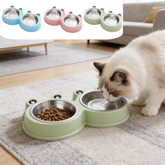 FEOLGEHLY Dog Cat Food Bowl Cat Water Bowl 2 in 1, Stainless Steel Cat Bowls, Dog Bowls, Cat Food And Water Bowl Set, Non-Slip Base, Pet Bowls Small to Medium Dogs and Cats (Blue)