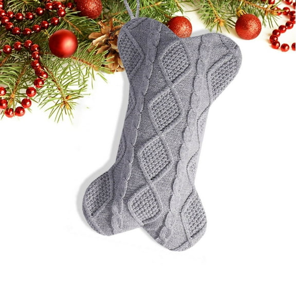 FEOLGEHLY Dog Christmas Stockings, 18 Inch Large Double Side Knitted Socks Boho Farmhouse Bone Shape Hanging Xmas Stockings for Fireplace Holiday Party Decorations, Gray