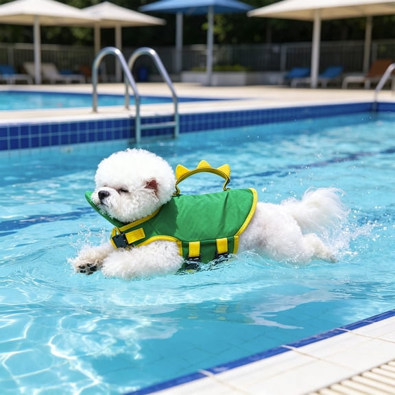 FEOLGEHLY Dog Life Jacket, Adjustable Dog Life Vest, Pet Lifesaver for Swimming, Dinosaur Life Jacket with Rescue Handle, Rip-Stop Safety Vest for Small Medium Large Dogs