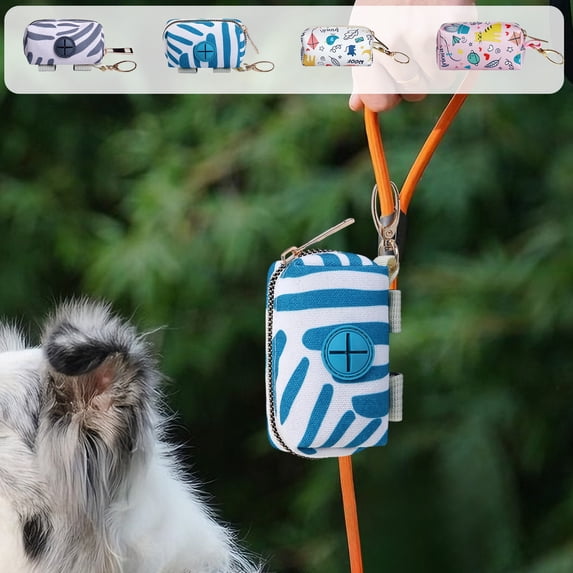 FEOLGEHLY Dog Waste Bags Dispenser, Pet Poop Bags Holder for Doggie Waste Bags Dispensers Soft Fabric Zipper Small Doggy Puppy Pouch for Leash Accessory Attachment with Carrier, Pink