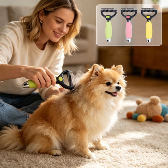 FEOLGEHLY Double Sided Pet Dematting Comb for Dogs and Cats, Dual-Sided Brush for Long Hair Breeds, Deshedding and Grooming Tool for Mat Removal and Tangles, Lightweight Plastic Design (Pink)