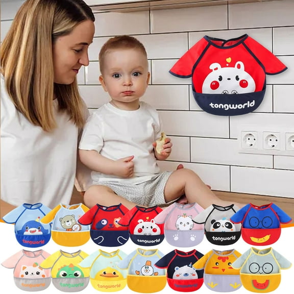 FEOLGEHLY Drool-proof Bib, Adjustable Bibs for Eating, Waterproof Bibs, Clothing Protector, 100% Polyester, Easy Clean Fabric Home (F)