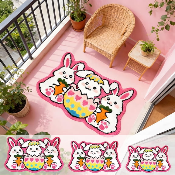 FEOLGEHLY Easter Bunny Bath Mat Cute Rabbit Spring Easter Bathroom Rug Super Soft Absorbent Bathroom Rugs Non Slip Door Mat Machine Washable Rug for Bathrooms Home Decorations, S