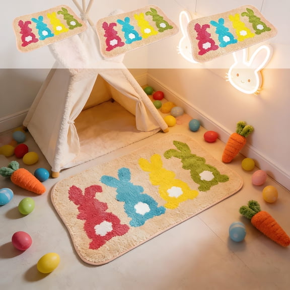 FEOLGEHLY Easter Bunny Bath Mat Cute Rabbit Spring Easter Bathroom Rug Super Soft Absorbent Bathroom Rugs Non Slip Door Mat Machine Washable Rug for Bathrooms Home Decorations, S