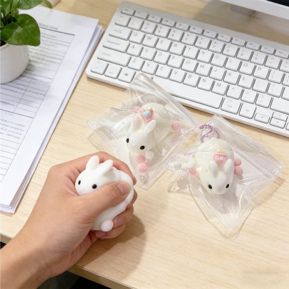 FEOLGEHLY Easter Bunny Tabataba Squishies Stress Relief Toy for Adults, Slow Rising Soft Rubber Anxiety Relief Rabbit Figurine Cute White Desktop Ornament for Office Home, Easter Basket Stuffers