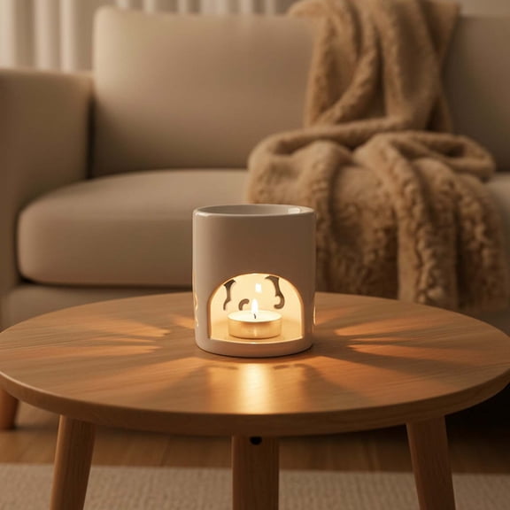 FEOLGEHLY Easter Ceramic Tea Light Candle Holder, Essential Oil Burner Wax Melt Burners, White Bunny Carved Wax Warmer Aroma Diffuser Furnace Home Bedroom Easter Decorations, A