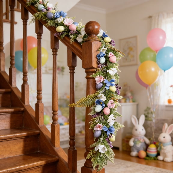 FEOLGEHLY Easter Decorations, 185cm Easter High Density Artificial Floral Egg Decorative Wicker Indoor Window Display Mantelpiece Dining Table Ornamental for Easter Gifts