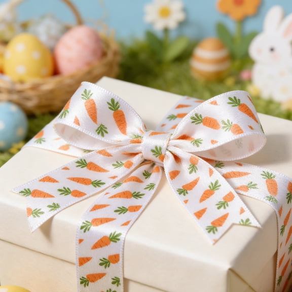 FEOLGEHLY Easter Decorations, Easter Bunny Egg Goblin Carrot Ribbon Decorative Weaving Tape Holiday Gift Box Packaging Ribbon for Easter Gifts