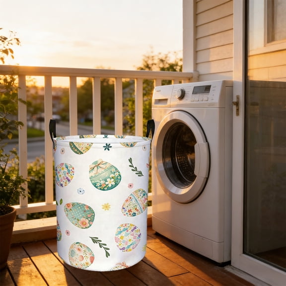 FEOLGEHLY Easter Decorations, Easter Laundry Hamper Basket With Handles Foldable Storage Bin For Home Decor Holiday Clothes Toys Organization Easter Basket Stuffers Gift Idea for Easter Gifts