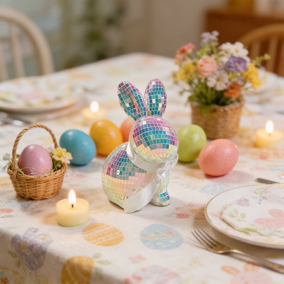 FEOLGEHLY Easter Decorations, Easter Simulation Mosaics Glass Reflective Bunny Ornament Decoration Home Gardening Window Display for Easter Gifts