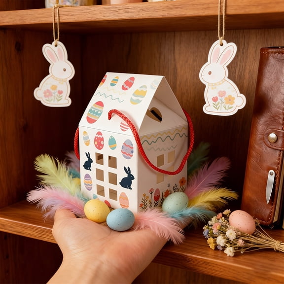 FEOLGEHLY Easter Decorations, Little House Shaped Easter Candy Box 10 Pieces Pack for Easter Gifts