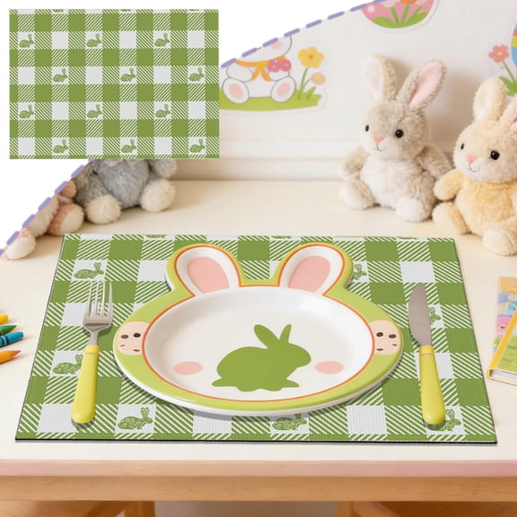 FEOLGEHLY Easter Decorations, Rabbits Print Placemat Easter Decoration Western Style Placemat Antis Dirty Linen Insulation Placemat for Easter Gifts