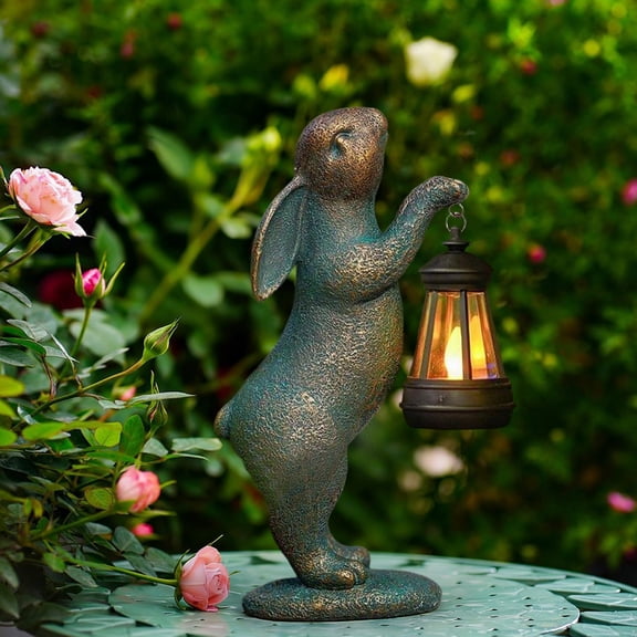 FEOLGEHLY Easter Decorations, Solar Easter Rabbits Garden Statue for Easter Gifts