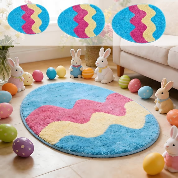 FEOLGEHLY Easter Eggs Bathroom Rug, Easter Bath Rug Spring Kitchen Decor Non Slip Bath Mat for Shower Bedroom Living Room Home Decorations, L