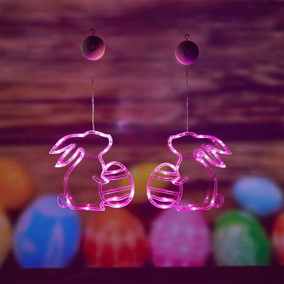 FEOLGEHLY Easter Window Lights, Easters Window Hanging Lights Decorations LED Rabbit Shaped Battery Operated with Suction Cup for Home Bedroom Easter Decorations