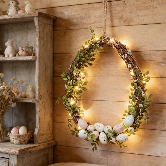 FEOLGEHLY Easter Wreaths for Front Door, 12 inch Easter Door Wreath Decor with Eggs, Artificial Spring Wreath for Home Wall Window Farmhouse Outdoor Easter Decorations
