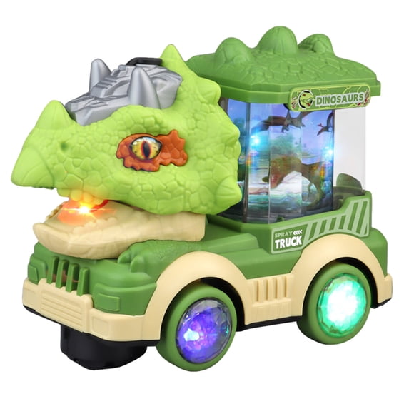 FEOLGEHLY Electric Steam Dinosaur Train Truck Toy for Toddlers 2-4,Monster Truck Toy with Smoke,Flashing Lights & Sound,360 Rotation Bump and Go Car Toddler Toy for 1 2 3 4 5 Year Old, Green