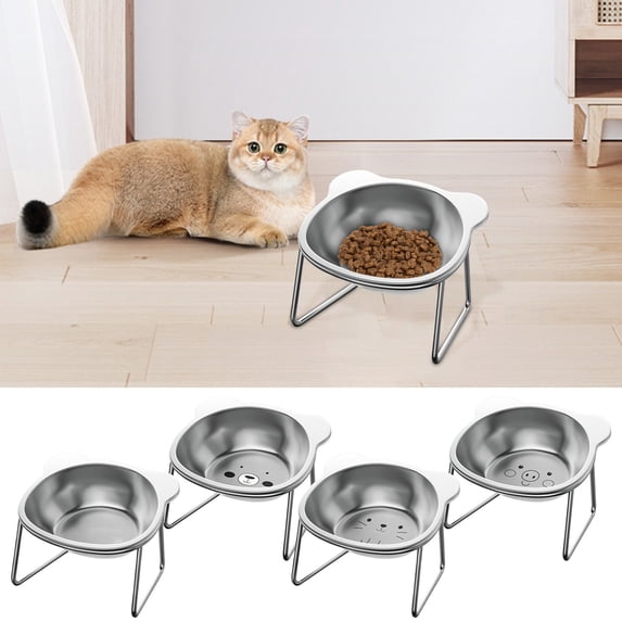 FEOLGEHLY Elevated Cat Bowls, Stainless Steel Dog Feeding Bowls, Raised Cat Food and Water Bowl for Indoor Cats, Pet Food Bowls for Small Medium Cats Dogs and Puppies, Tilted Design, Dishwasher Safe
