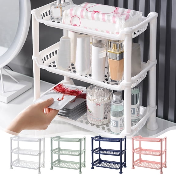 FEOLGEHLY Expandable Countertop Kitchen Shelf Organizer, 3-Tier Adjustable Storage Rack with Hooks for Microwave Stand, Coffee Bar, Spice & Dishware, White