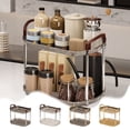 thumbnail image 1 of FEOLGEHLY Expandable Countertop Shelf Organizer, 2 Tier Stackable Kitchen Storage Rack with Hooks for Spices, Coffee Bar, Microwave Stand, Sink, Bathroom and Office, 1 of 7