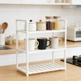 thumbnail image 1 of FEOLGEHLY Expandable Kitchen Shelf Organizer, 3-Tier Countertop Microwave Stand with Hooks, Adjustable Stackable Storage Rack for Coffee Bar, Spice, Utensils, White, 1 of 6
