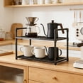 thumbnail image 1 of FEOLGEHLY Expandable Kitchen Shelf Organizer, 3-Tier Countertop Storage Rack with Hooks, Adjustable Microwave Stand for Coffee Bar, Spice Rack, Sink Shelf, Black, 1 of 6