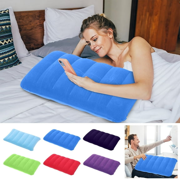 FEOLGEHLY Flocked Inflatable Pillow for Camping, Nap Pillow 18.5 x 11.8, Stomach-Sleeping Pillow, Camping Pillow, Portable Compact Rest Cushion, for Office Outdoor Home, Lightweight Comfortable (D)