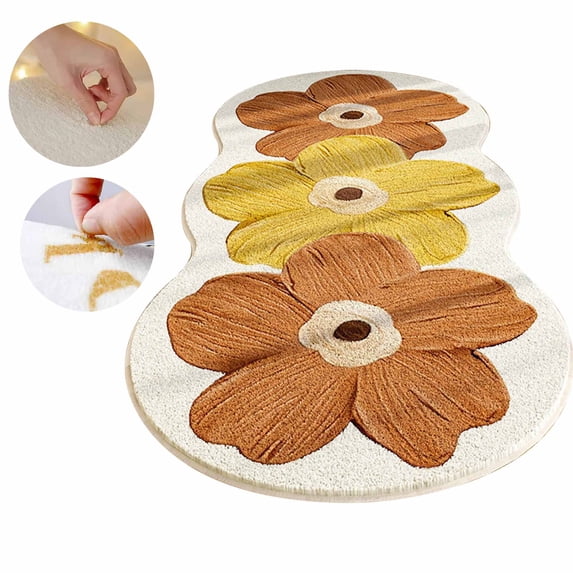 FEOLGEHLY Floral Cute Area Rug 3x5 Irregular Scalloped Rug Orange Flower Shaped Indoor Play Mat Bedroom Floor Carpet Non Slip Washable Rug for Room Living Room Entryway(16x47")