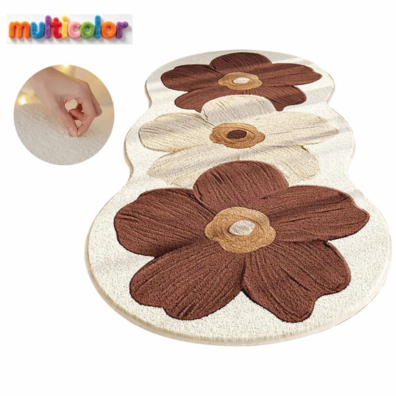 FEOLGEHLY Floral Cute Area Rug Irregular Scalloped Rug Brown Flower Shaped Indoor Play Mat Bedroom Floor Carpet Non Slip Washable Rug for Room Living Room Entryway(16x47")