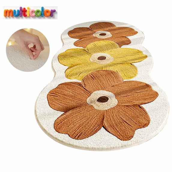 FEOLGEHLY Floral Cute Area Rug Irregular Scalloped Rug Orange Flower Shaped Indoor Play Mat Bedroom Floor Carpet Non Slip Washable Rug for Room Living Room Entryway(16x47")