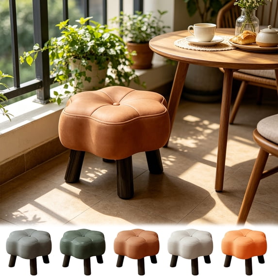 FEOLGEHLY Floral Stool Padded Footstool with Polyurethane Foam Seat and Wood Legs, Stackable Low Stool for Entryway Living Room, Multi-Color 12.6x12.6x9.06in (Coffee)