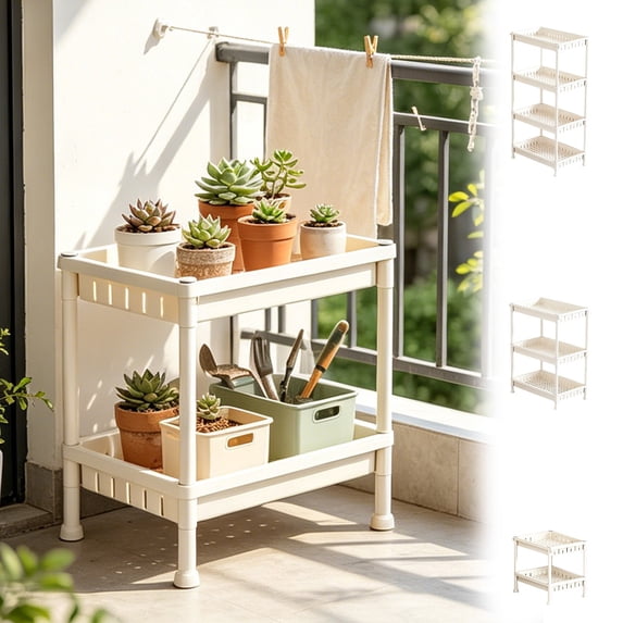 FEOLGEHLY Freestanding White Plastic Storage Shelf 3-Tier Organizer Rack for Indoor Home Durable Multi-Tier Rack with Perforated Shelves No Wheels (White_M)