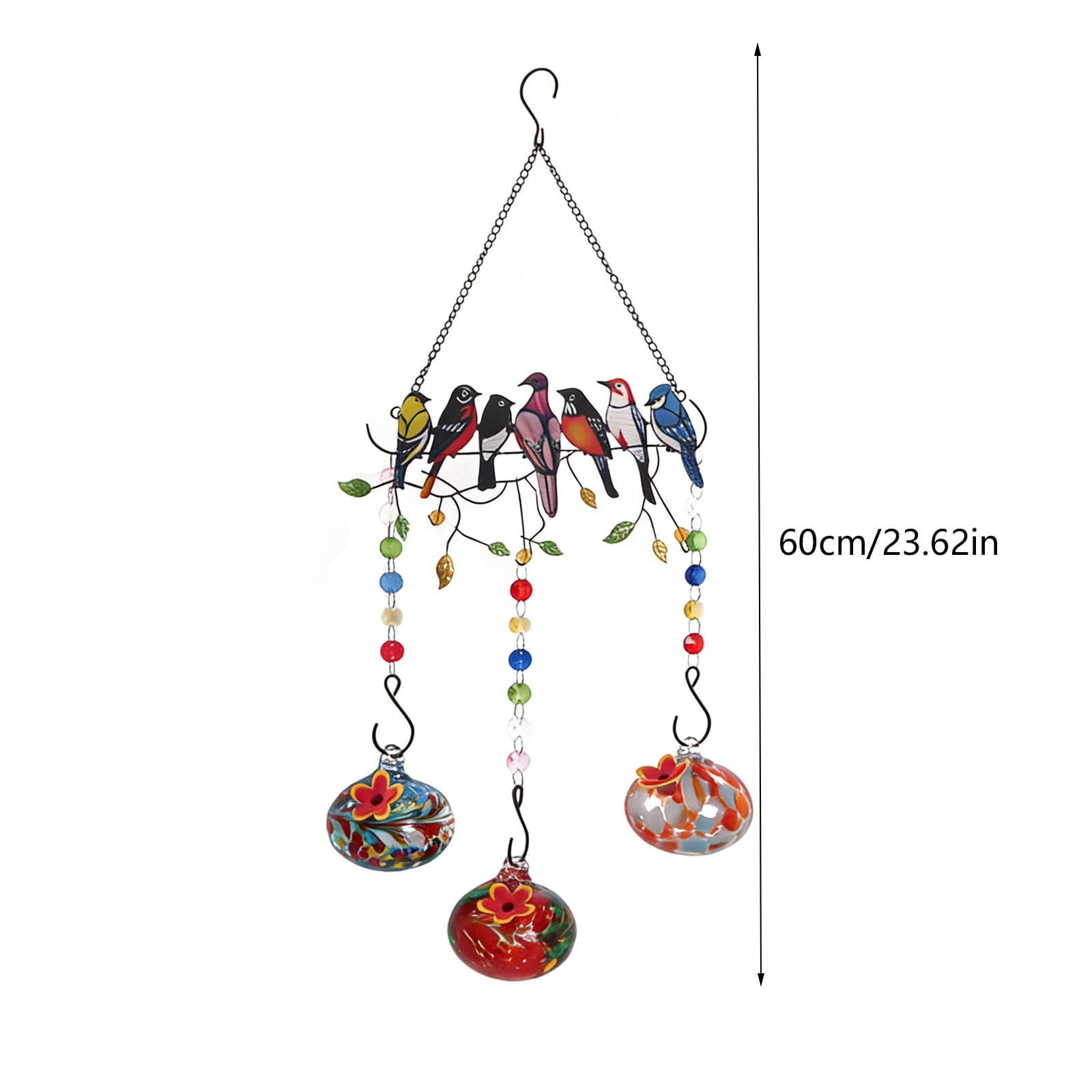 FEOLGEHLY Glass Hanging Bird Feeders for Outdoors, Garden Decor Waterproof Hummingbird Bird Bath for Outside, Morden Style Feeding Station with Three Hanging Glass Bowls for Backyard Yard Decoration