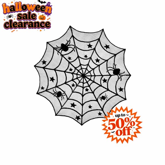FEOLGEHLY Halloween Black Tablecloths Lace Overlay 40" Round Tabletop Collection Gothic Spooky House Decor Small Table Topper Spider Web