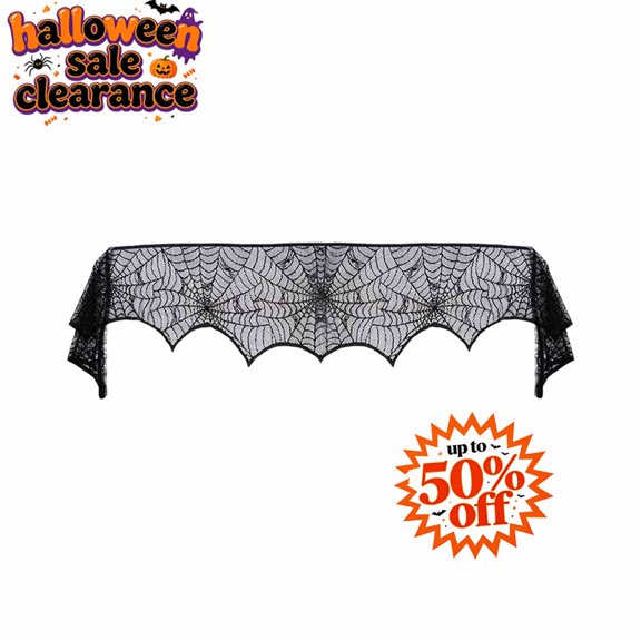 FEOLGEHLY Halloween Black Tablecloths Lace Overlay 40" Round Tabletop Collection Gothic Spooky House Decor Small Table Topper Spider Web