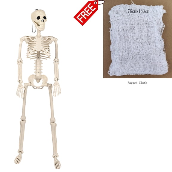 FEOLGEHLY Halloween Decoration Outdoor Indoor, 3 Ft Giant Simulation Skeleton for Outdoor Decor Action, Full Body Human Skeleton with Movable Joints for Haunted House Graveyard Party Decor, White
