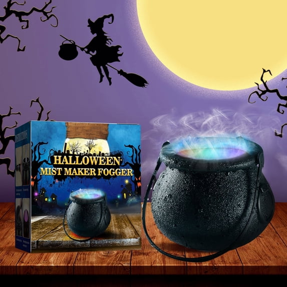 FEOLGEHLY Halloween Decorations - 5.6x4" Small Witches Cauldron on Tripod with Lights - Black Plastic Bowl Decor, Hocus Pocus Candy Bucket Ornament for Indoor Outdoor Home Room Porch Party Outside, A