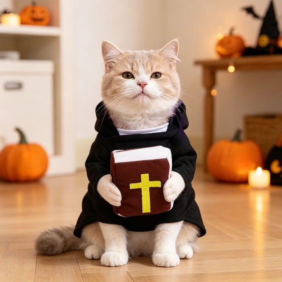 FEOLGEHLY Halloween Decorations, Halloween Pet Pastor Clothes Cats Dog Holiday Cos Outfit Party Dress Up Clothes Foolproof Wear Take Off Cute Photo Prop For Cats Dogs Halloween Party Apparel (XS)