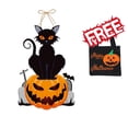 thumbnail image 1 of FEOLGEHLY Halloween Decorations Indoor Outdoor Front Door Sign, Hanging Sign for Front Door, Cute Pumpkin Skeleton Ghost Hanging Sign Decor, Front Door Hanger Yard Wall Home Decor for Party Supplies, 1 of 7