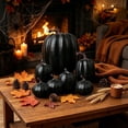 thumbnail image 1 of FEOLGEHLY Halloween Decorations, Mixed Size Artificial Foam Pumpkins Ornament Lot Color Choice Fake Pumpkin Set Seasonals Decor For Fall Harvests Halloween Table Arrangement (Black), 1 of 6