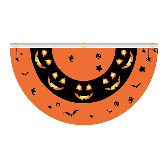 FEOLGEHLY Halloween Decorations Outdoor Indoor, Halloween Fan-shaped Flag Garden Flag Print Pumpkin Ghost Hanging Flag Yard Outdoor Decoration Fence Half Flag Halloween Decorations Clearance (A)