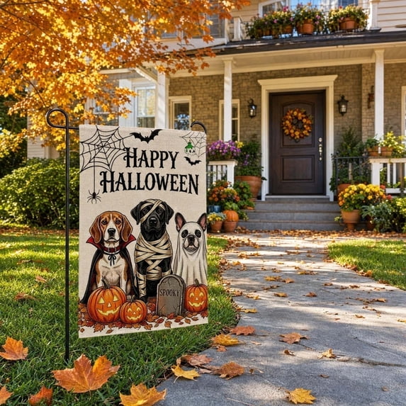 FEOLGEHLY Halloween Decorations Outdoor Indoor, Halloween Garden Flag Pumpkin Witch Spooky Yard Flag Fall Outdoor Decor For Porch Patio Garden Halloween Decorations Clearance (D)