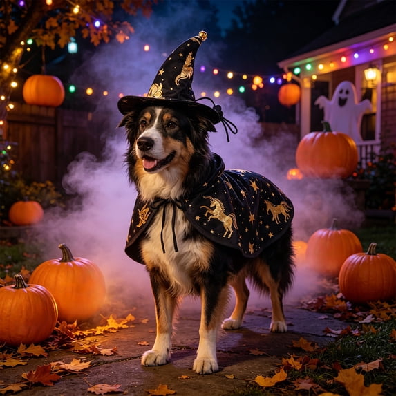 FEOLGEHLY Halloween Dog Hat Set and Witch Cloak, Soft Blend Adjustable Holiday Dog Costume, Cosplay Dress Up Dog Outfit for Small Medium Dogs Cats Party Photo Props, Halloween Fall Decorations