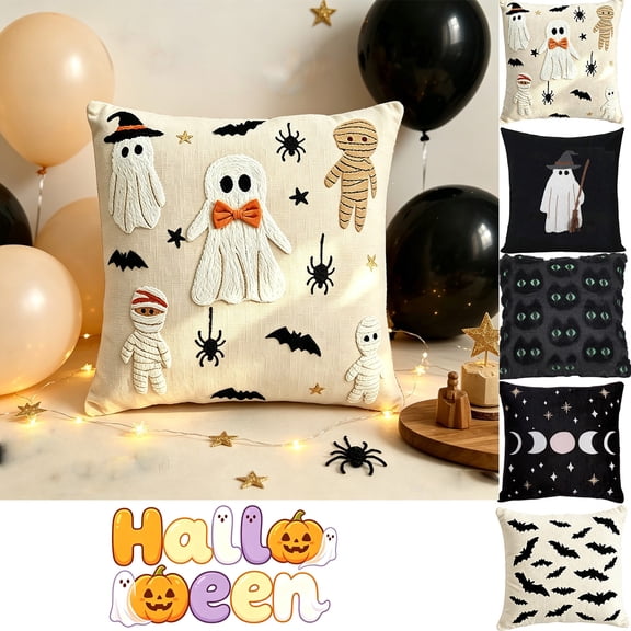 FEOLGEHLY Halloween Pillow Covers 18x18, Halloween Decorations Outdoor Indoor, Throw Pillow Covers, Couch Pillow Covers, Decorative Outdoor Pillow Cases, for SofaBed & Halloween Party Decor (D)