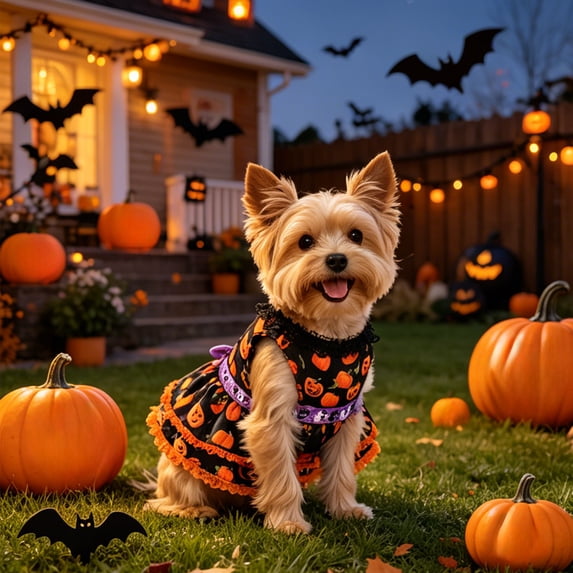 FEOLGEHLY Halloween Pumpkin Lace Dog Dresses for Small Dogs, Halloween Fall Decorations, Cute Cat Dog Costume Outfit for Small Medium Dogs and Cats, for Indoor Party Photography Daily Home Wear