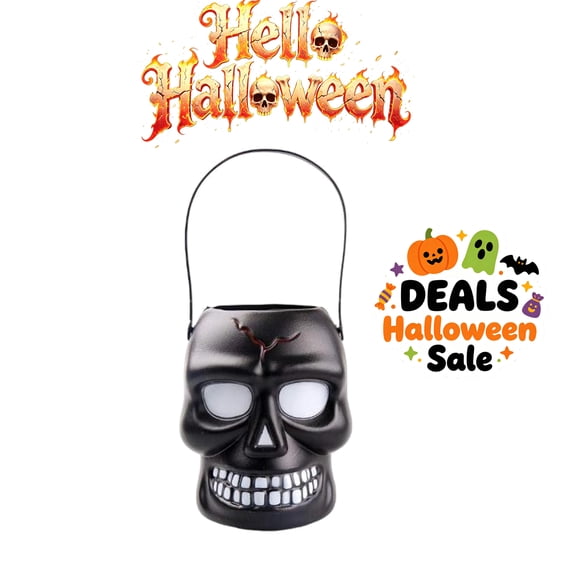 FEOLGEHLY Halloween Skull Candy Bucket, Halloween Decorations Clearance, Plastic Handheld Pail with Metal Handle, Halloween Party Decorations, Spooky Trick-or-Treat Container for Party Decor