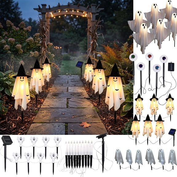 FEOLGEHLY Halloween Solar Lights Outdoor, Halloween Decorations Saving, Solar String Lights, 5 Pack Solar LED Solar Eyeball Stake Lights, Halloween Porch Home Yard Garden Walkway Patio Decor (C)