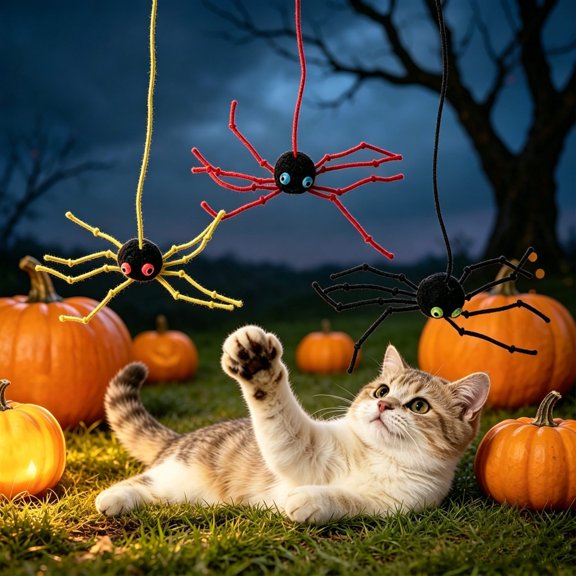 FEOLGEHLY Halloween Spider Cat Teaser Wand Refill Attachment Realistic Replacement Head for Interactive Cat Toy, Elastic Bite-Resistant Cat Wand Replacement Head with Metal Buckle (Yellow)