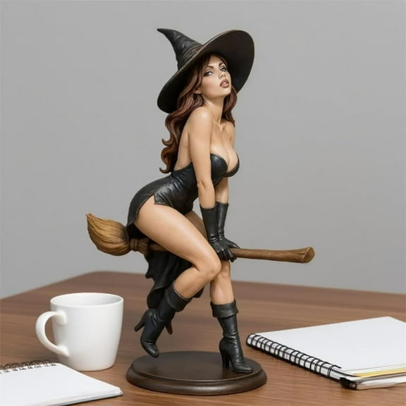 FEOLGEHLY Halloween Witch Figurine Tabletop Ornaments, Holiday Spooky Witch Statues Decorations Resin Figurines for Home, Indoor Table Centerpiece Shelf Mantel House Decor, Birthday Gifts for Friend